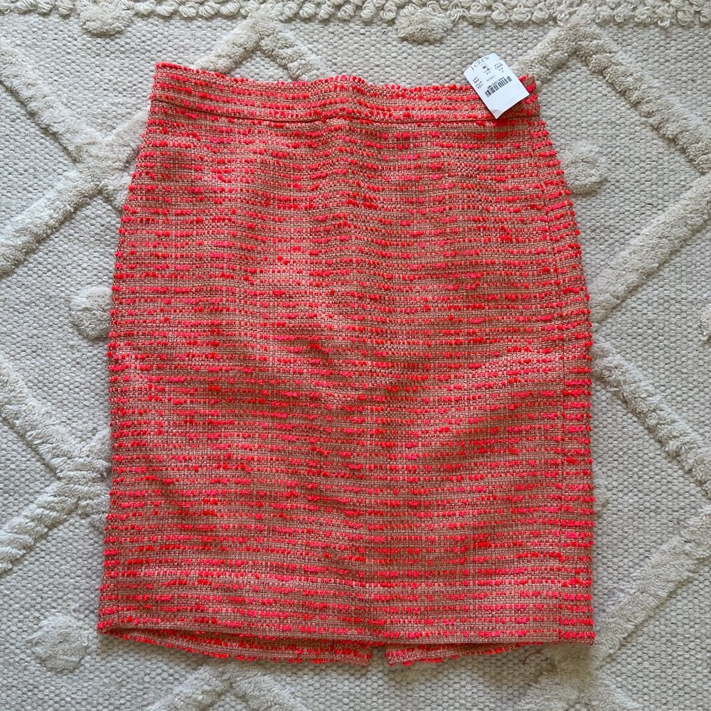 Size 2 Tags On Jcrew tweed pencil skirt in orange/pink